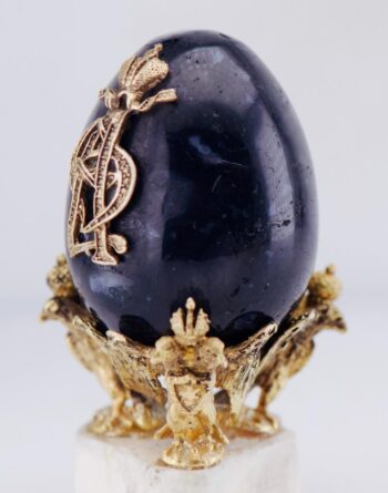 Antique Imperial Faberge Carved Jasper Gilt Silver Easter Egg Empress Alexandra