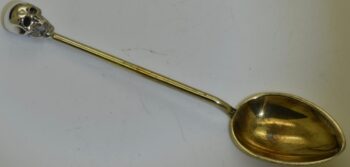 Antique Victorian Snake Skull Doctor's Medicine Poison Spoon Silver Enamel c1860