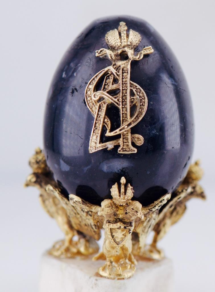 Antique Imperial Faberge Carved Jasper Gilt Silver Easter Egg Empress Alexandra