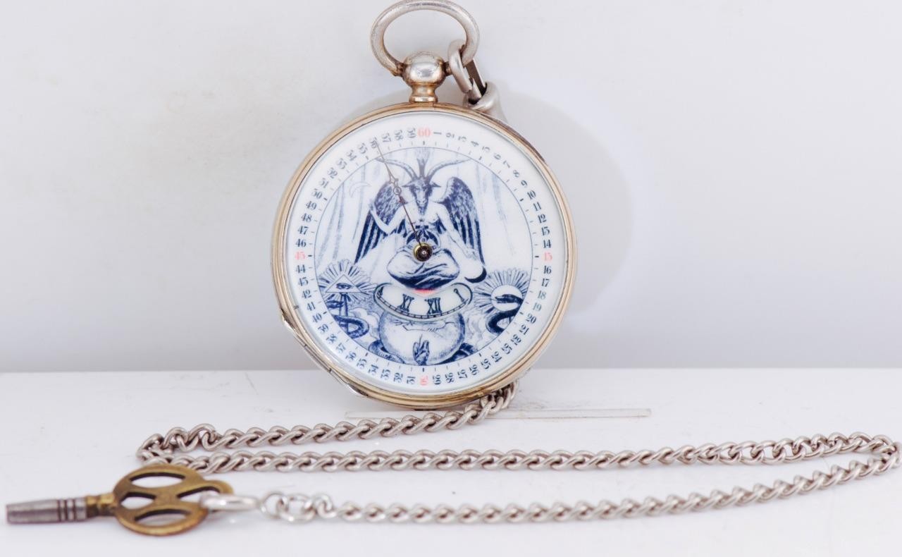 Antique Pocket Watch Occultist Baphomet Dial DIGITAL HOURS Single Hand c1860's