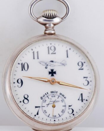 Antique Junghans Silver Pocket Watch German Army Pilot's Ace Award c1940's