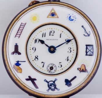 RARE Antique Masonic Gunmetal Pocket Watch – c. 1890 Unique Two-Part Enamel Dial