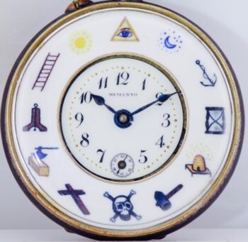RARE Antique Masonic Gunmetal Pocket Watch – c. 1890 Unique Two-Part Enamel Dial