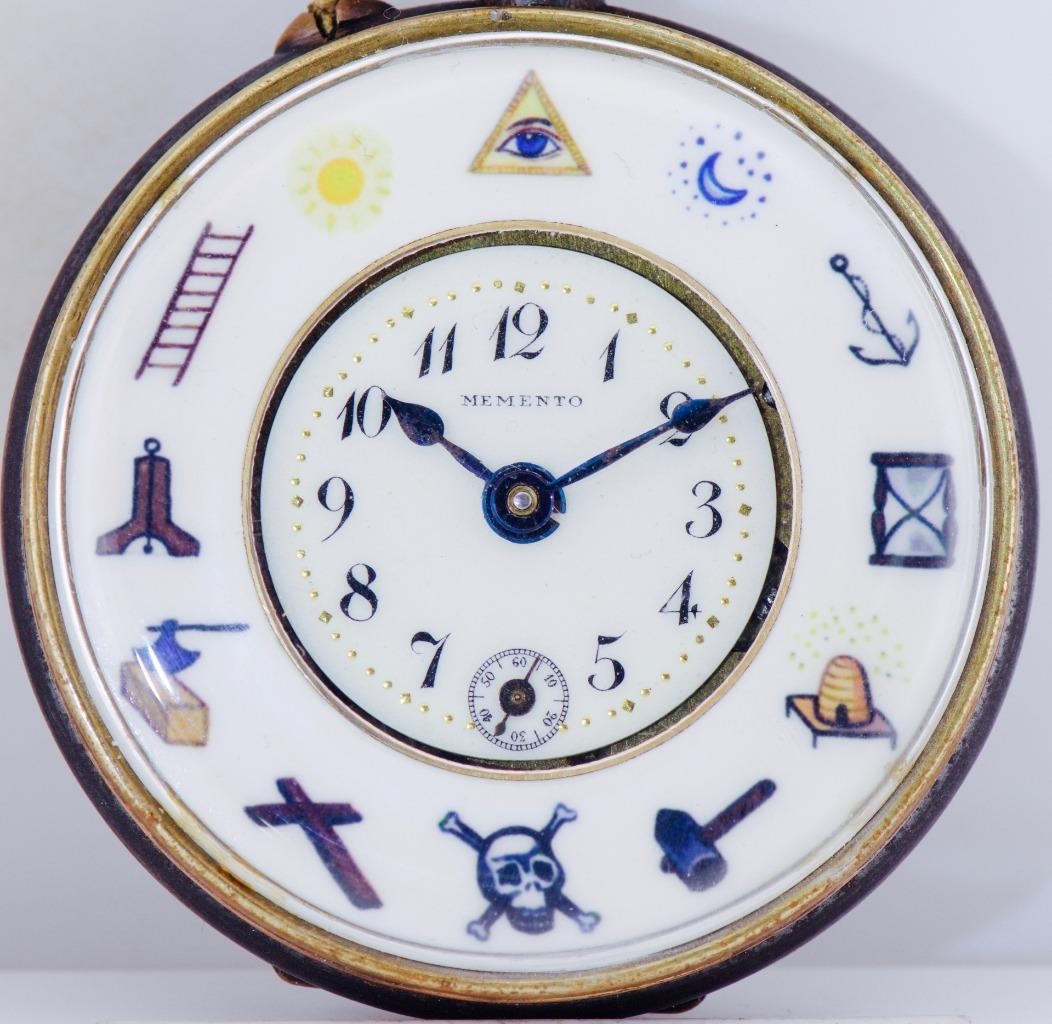 RARE Antique Masonic Gunmetal Pocket Watch – c. 1890 Unique Two-Part Enamel Dial