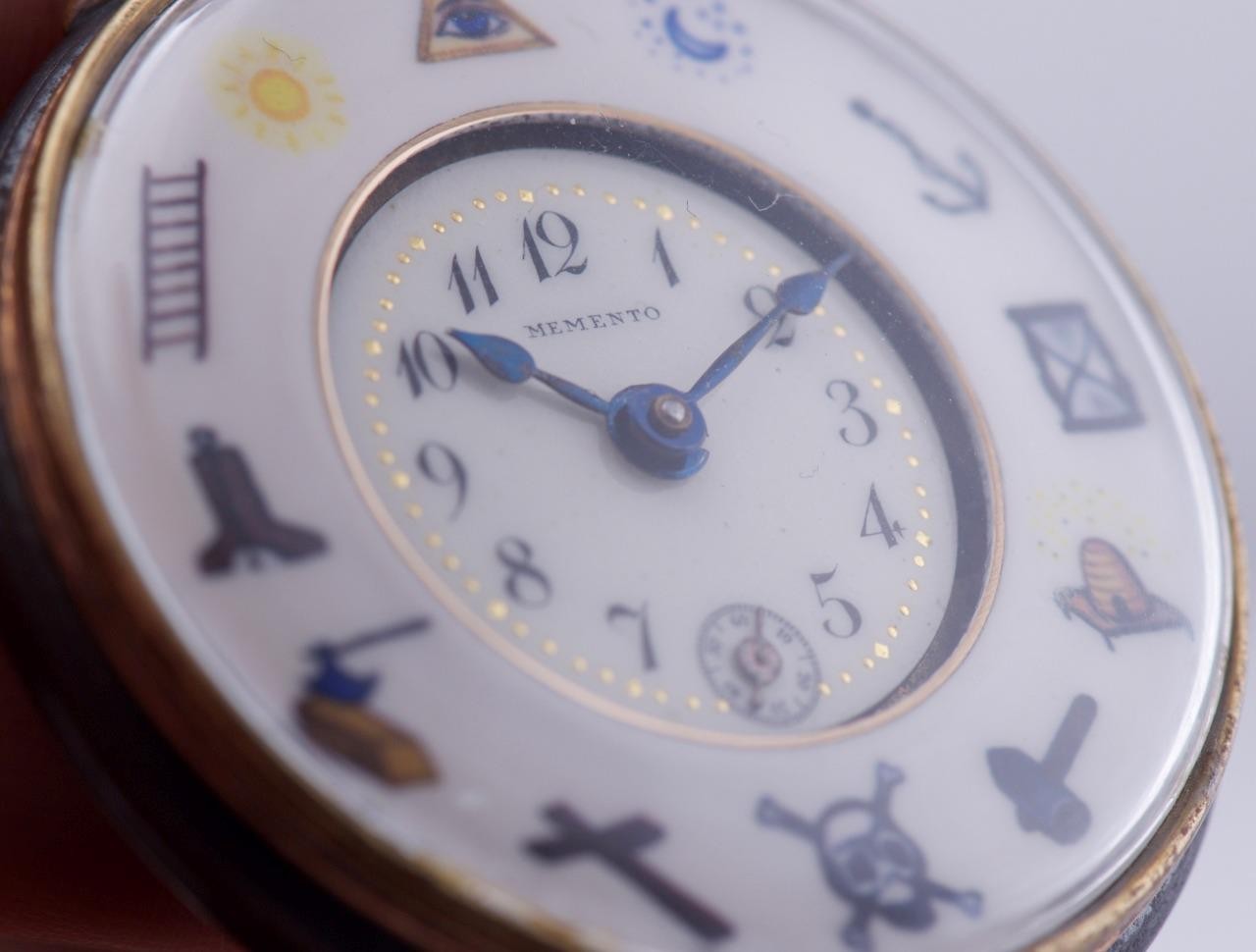 RARE Antique Masonic Gunmetal Pocket Watch – c. 1890 Unique Two-Part Enamel Dial