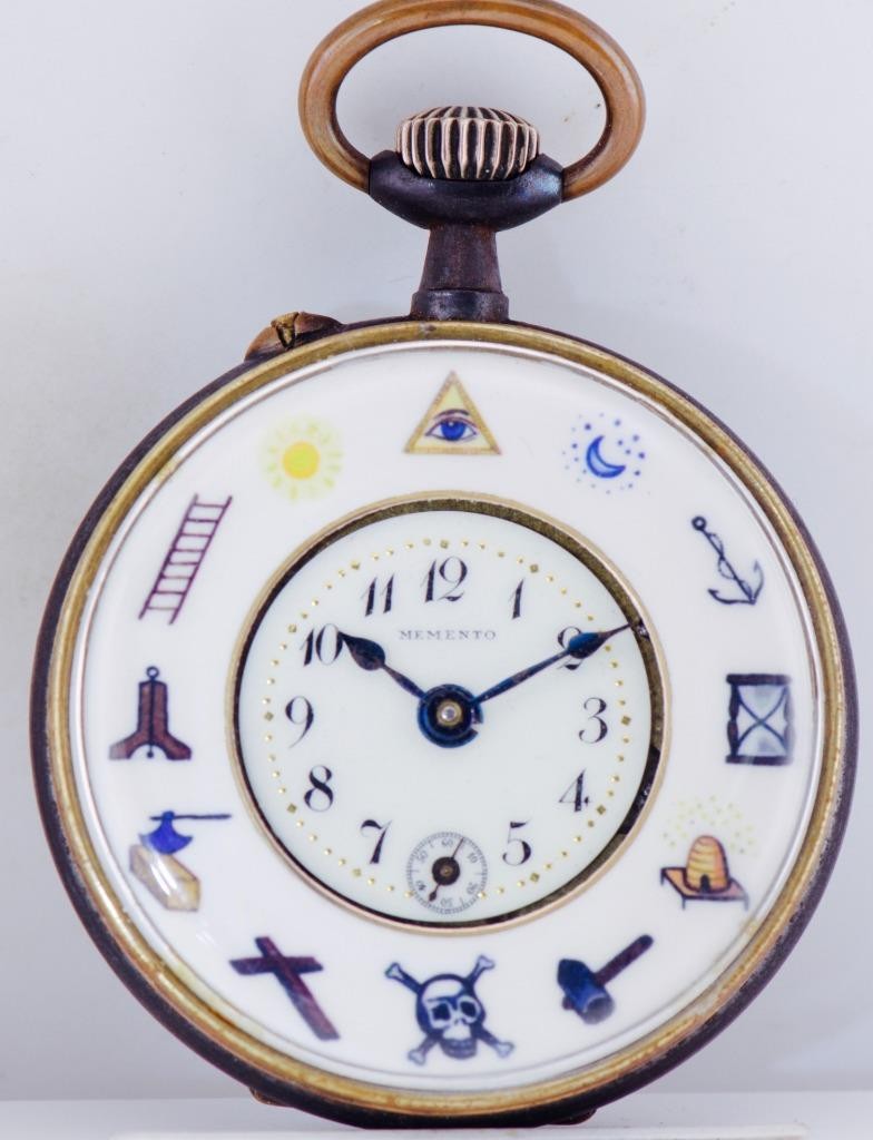 RARE Antique Masonic Gunmetal Pocket Watch – c. 1890 Unique Two-Part Enamel Dial