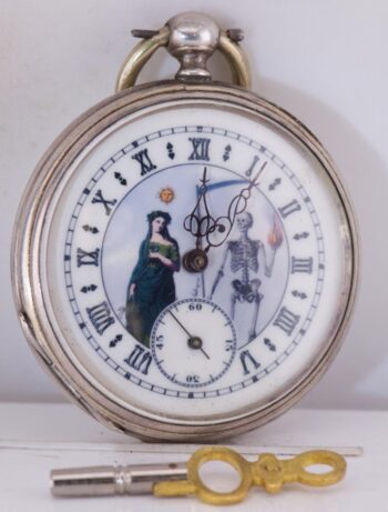 RARE Antique Victorian 1899 Memento Mori Silver Pocket Watch Perfect Working