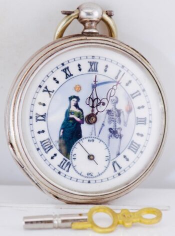 RARE Antique Victorian 1899 Memento Mori Silver Pocket Watch Perfect Working