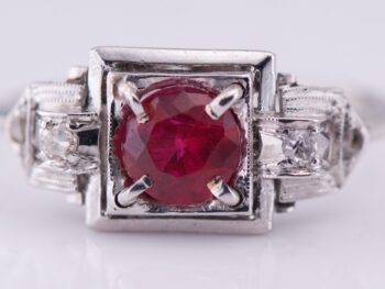 Antique Art-Deco French Ladies Platinum Ring -Lucien Gaillard- Diamonds and Ruby
