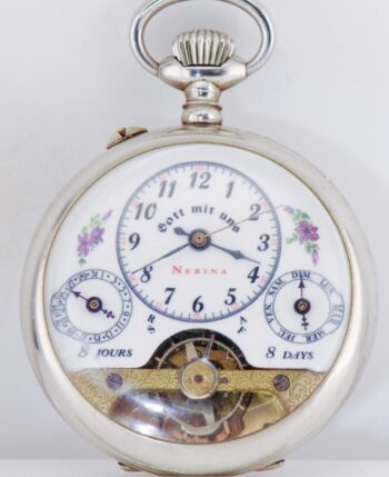 RARE WWI German Imperial Tank Brigade Hebdomas 8-Day Calendar Pocket Watch
