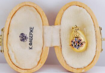 Antique Faberge 18K Gilt Silver & Enamel Easter Egg Pendant c1898-Boxed
