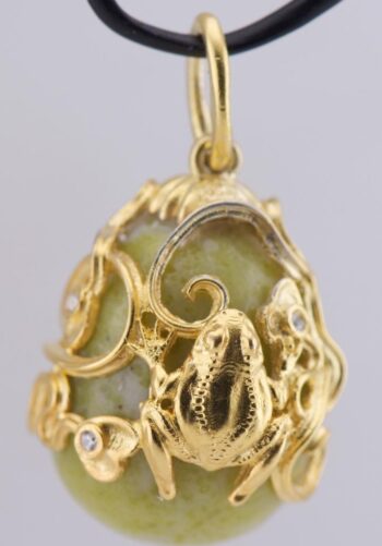 Antique Easter Egg Pendant 18k Gold Plated Silver Jade Frog Original Box