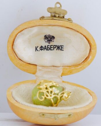 Antique Easter Egg Pendant 18k Gold Plated Silver Jade Frog Original Box