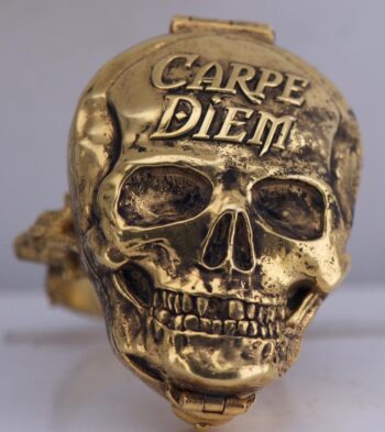 Antique French Skull Ring Watch Verge Fusee 18k Gilt Silver Baphomet Heads c1800