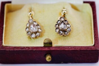Authentic Antique Victorian 14K Gold 1.2ct Old Rose Cut Diamond Earrings Boxed