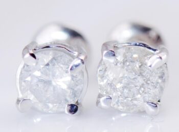 Vintage 18K White Gold 750 Round Diamond Stud Earrings 1.50 CTW Prong Set in Box