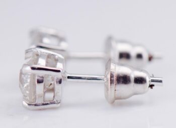 Vintage 18K White Gold 750 Round Diamond Stud Earrings 1.50 CTW Prong Set in Box