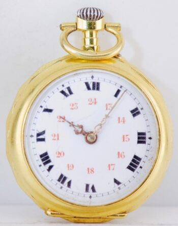 Antique French Occultist's Memento Mori Skull Pocket Watch Gilt Silver Enamel