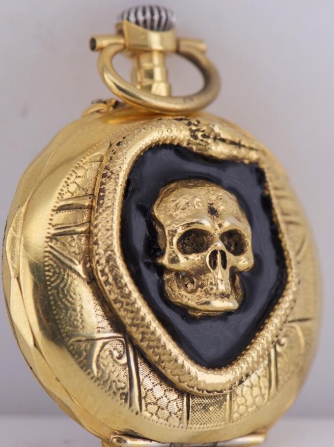 Antique French Occultist's Memento Mori Skull Pocket Watch Gilt Silver ...