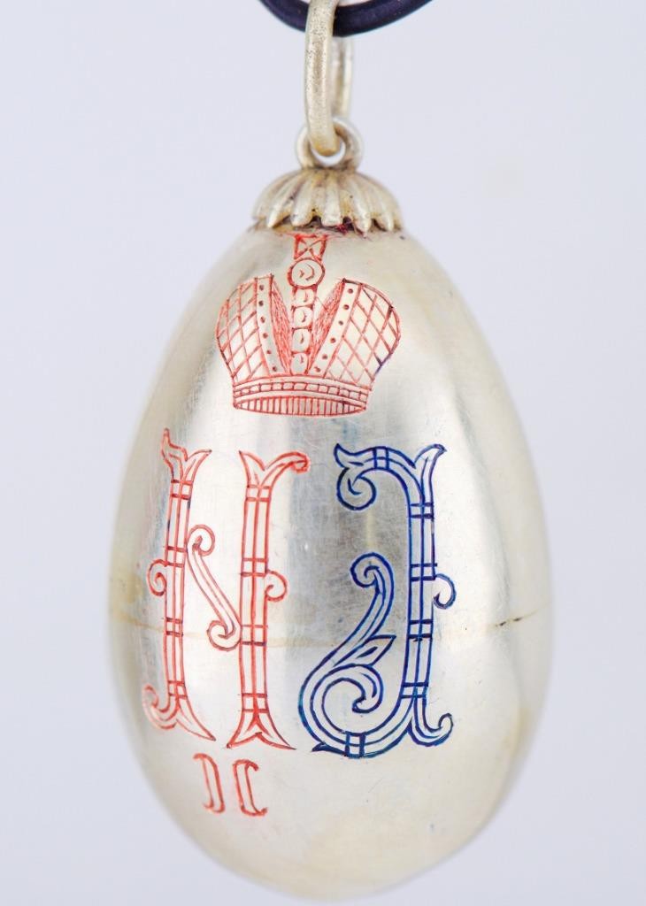 Antique FABERGE Silver Easter Egg Pendant c1896-Monogram of the King