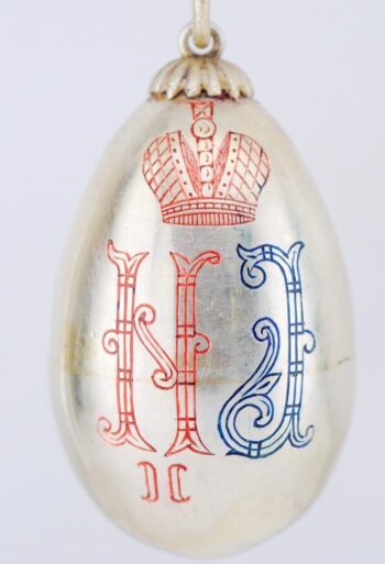 Antique FABERGE Silver Easter Egg Pendant c1896-Monogram of the King
