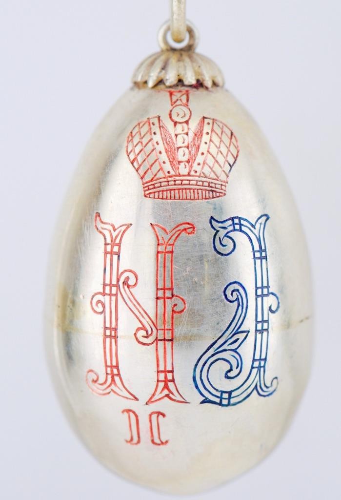 Antique FABERGE Silver Easter Egg Pendant c1896-Monogram of the King