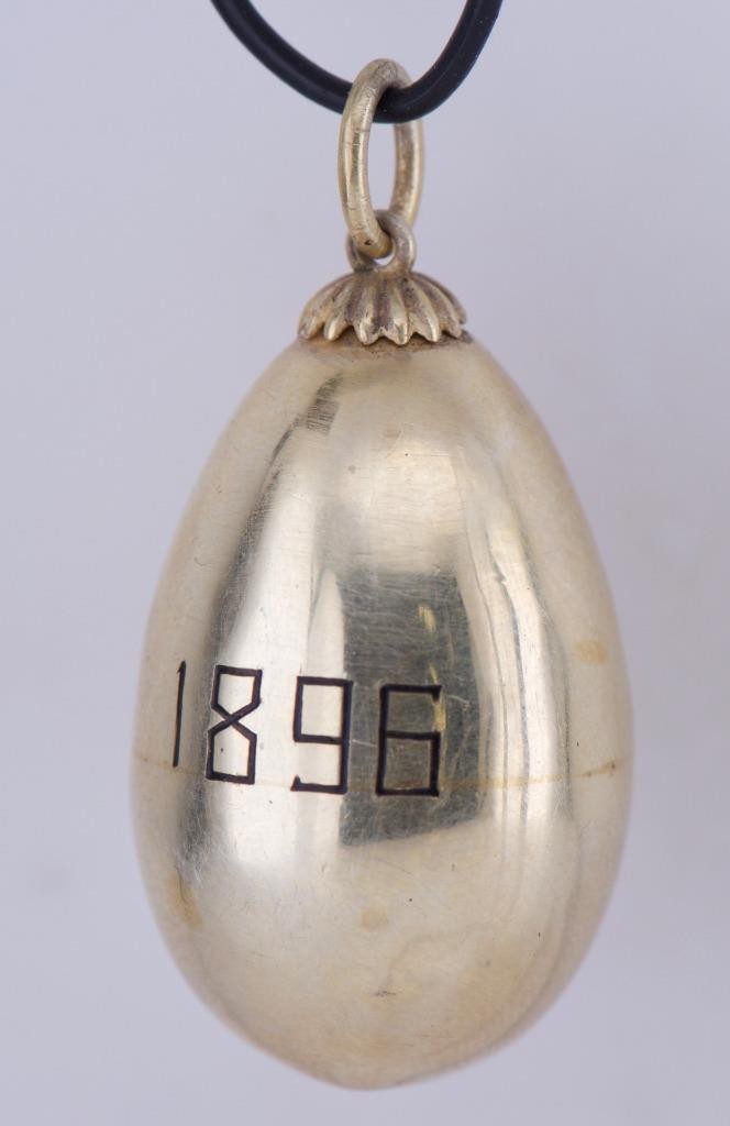Antique FABERGE Silver Easter Egg Pendant c1896-Monogram of the King