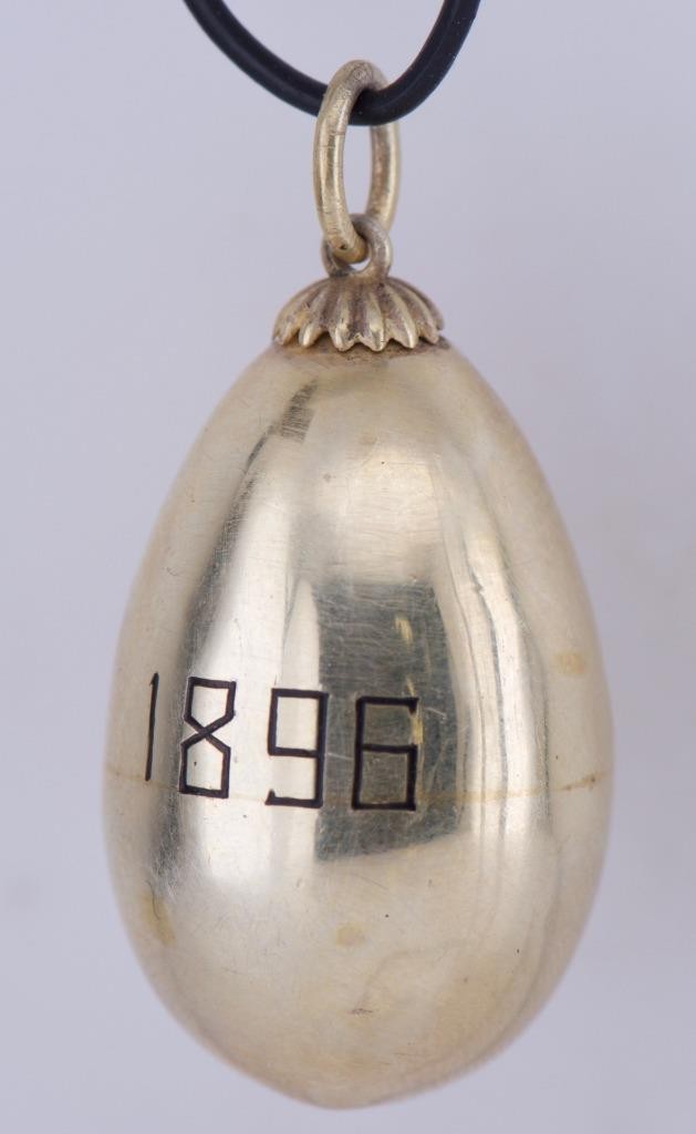 Antique FABERGE Silver Easter Egg Pendant c1896-Monogram of the King