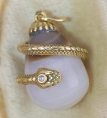 Antique FABERGE Agate & Vermeil Snake Egg Pendant - Original Presentation Box