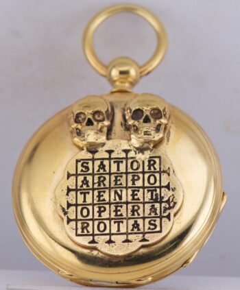Antique Victorian Era Pocket Watch 18k Gilt Silver Skulls SATOR Magic Formula