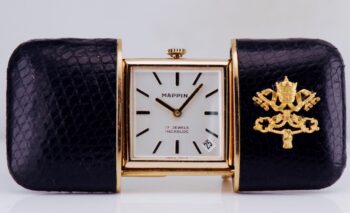 Vintage Mappin Gold Plated Vatican Travel Desk Pocket / Desk Watch Leather Case
