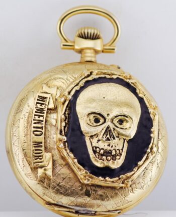 RARE c.1890 LeCoultre Memento Mori Skull Pocket Watch Grim Reaper Enamel 48mm