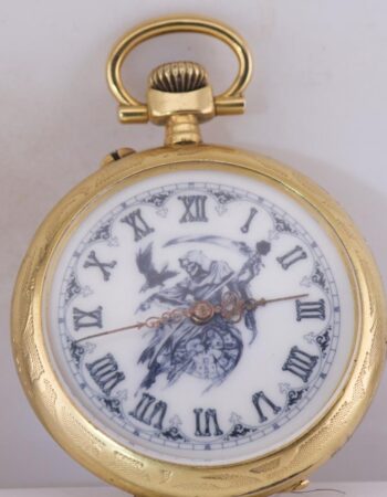 RARE c.1890 LeCoultre Memento Mori Skull Pocket Watch Grim Reaper Enamel 48mm