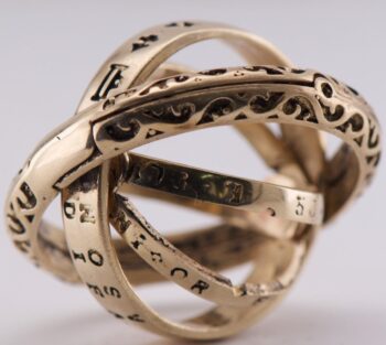 ANTIQUE Solid 14k Gold Armillary Sphere Astronomical Fold Out Gimmel Ring 17.3g