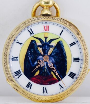 Antique French Occultist Pocket Watch - Baphomet Enamel Dial - Memento Mori Skul