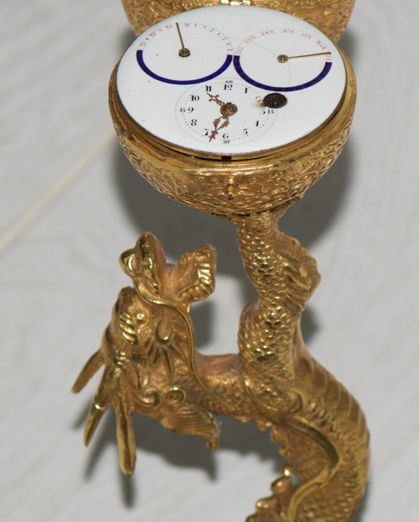 MUSEUM QUALITY c.1790 French 18k Ormolu Dragon Verge Fusee Calendar Desk Clock