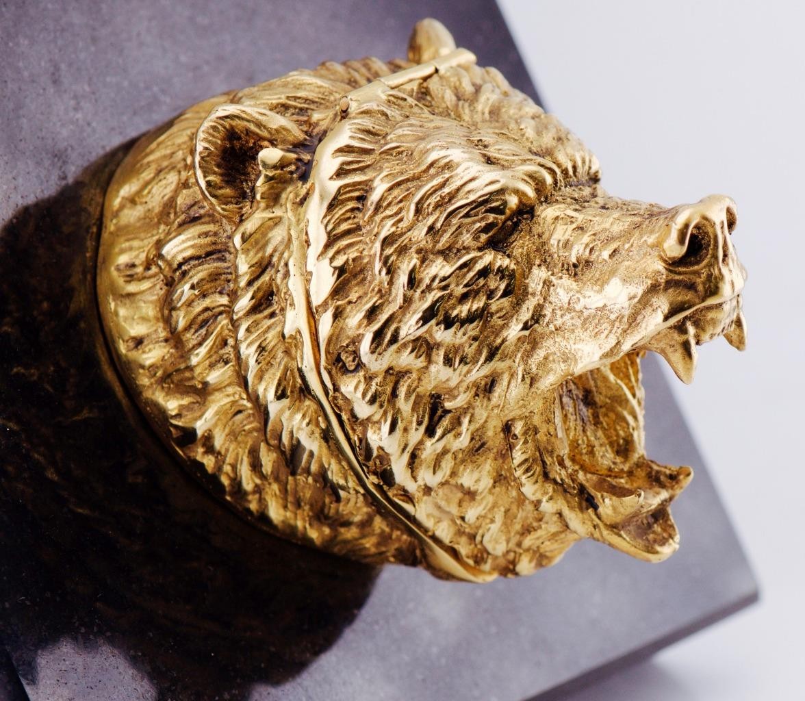 MUSEUM QUALITY Antique French Verge Fusee Desk Clock | 18k Gilt Ormolu Bear Head