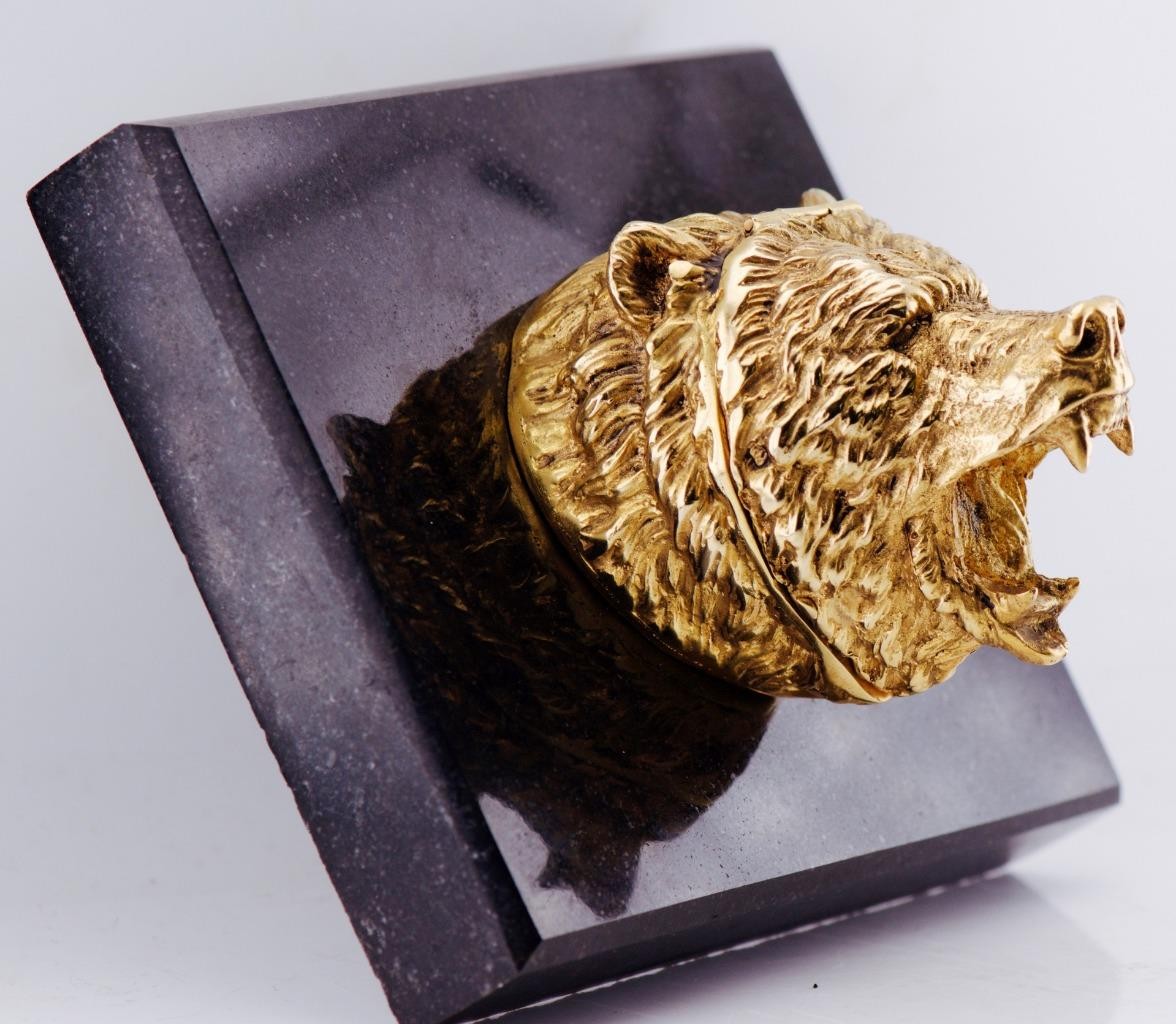 MUSEUM QUALITY Antique French Verge Fusee Desk Clock | 18k Gilt Ormolu Bear Head