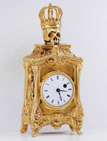 Antique Museum French Memento Mori Skull Skeleton Verge Fusee Desk Clock c1819