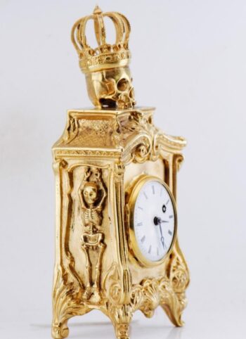 Antique Museum French Memento Mori Skull Skeleton Verge Fusee Desk Clock c1819