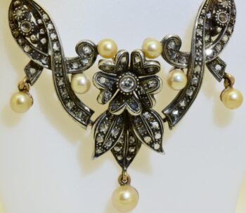 Antique French Belle-Epoque Gold Diamond Sea Pearls Necklace RARE