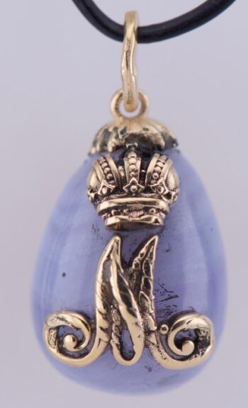 Antique FABERGE 14k Gold Agate Stone Easter Egg Pendant-Empress Monogram