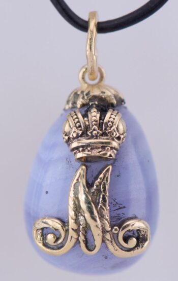 Antique FABERGE 14k Gold Agate Stone Easter Egg Pendant-Empress Monogram