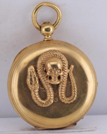 MUSEUM-QUALITY Antique French MEMENTO MORI Skull & Snake Vermeil Pocket Watch