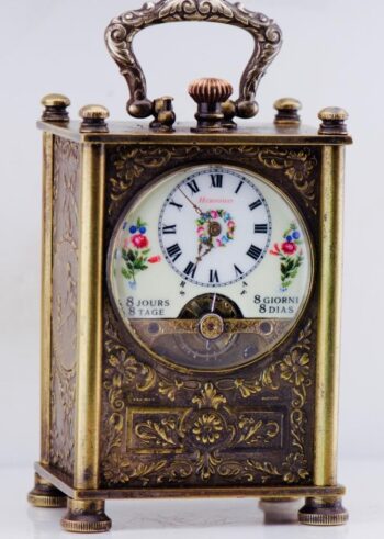 Antique Hebdomas 8-Day Miniature Carriage Clock | Art Nouveau Bronze Repoussé