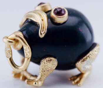Antique FABERGE Jasper Hard Stone Frog Easter Egg Pendant c1890s