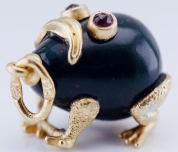 Antique FABERGE Jasper Hard Stone Frog Easter Egg Pendant c1890s