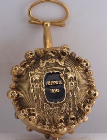MUSEUM c.1750 French Memento Mori Skeleton Skull Ormolu Verge Fusee Pocket Watch