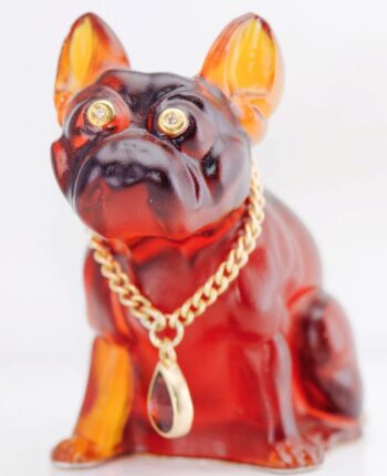 RARE Faberge August Hollming Amber Glass Bulldog Figurine Diamond Garnet Vermeil