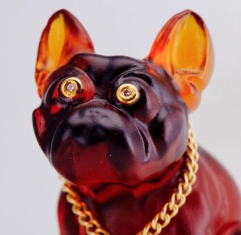 RARE Faberge August Hollming Amber Glass Bulldog Figurine Diamond Garnet Vermeil